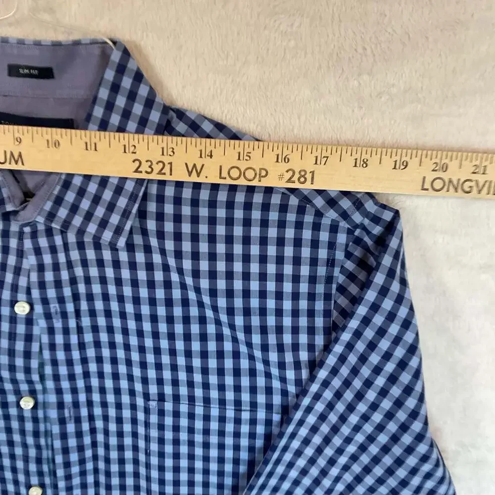 Tommy Hilfiger Men's Blue Gingham Slim Fit Long Sleeve Dress Shirt 16-16.5 34-35